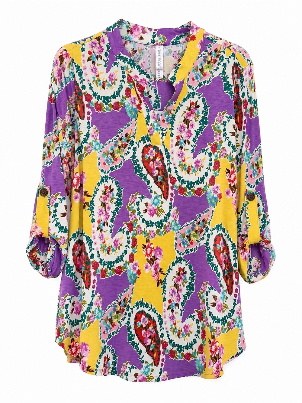 Dear Scarlett Lizzy Blouse - Purple & Yellow Floral Split Neck - Picture 2 of 3